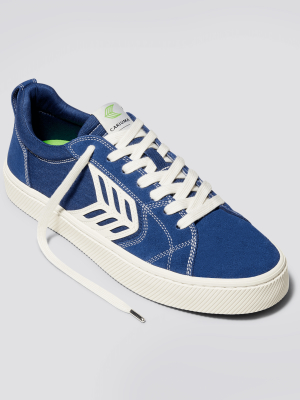 Catiba Pro Skate Mystery Blue Suede And Canvas Contrast Thread Ivory Logo Sneaker Men