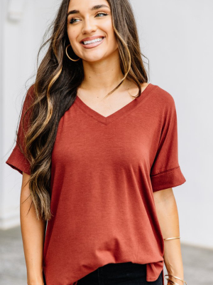 Make Your Life Easy Fired Brick V-neck Top