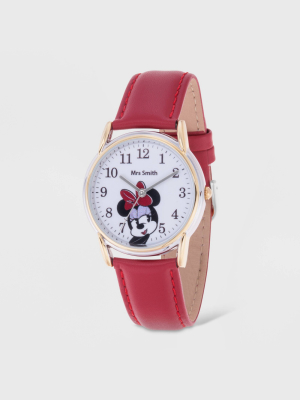 Women's Disney Minnie Mouse Two Tone Cardiff Leather Strap Watch - Red