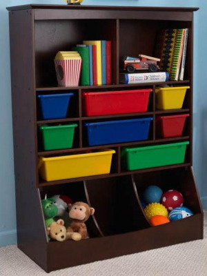 Kidkraft Kids Wood Stand Up Wall Storage Unit W/ Bins - Espresso | 14982