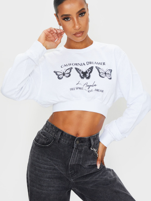 White Butterfly Printed Cropped Sweatshirt