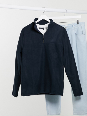 Asos Design Polar Fleece Sweatshirt With Half Zip In Navy
