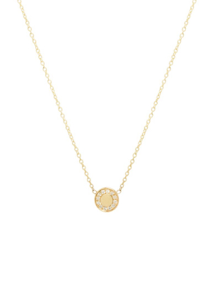 14k Pave Diamond Medium Round Disc Necklace