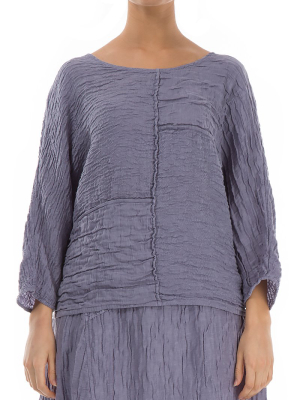 Crinkled Violet Tulip Silk Linen Blouse