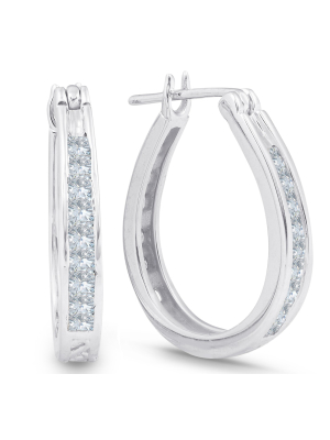 Pompeii3 1/2 Cttw Princess Cut Diamond Hoops 10k White Gold 3/4" Tall