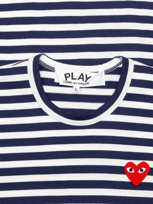 Comme Des Garcons Play Emblem Striped Long Sleeve T-shirt - Navy/white