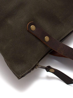 Portfolio Tote In Army Green Waxed Canvas