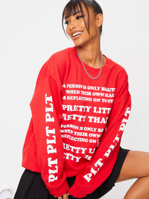 Prettylittlething Red All Over Printed Sweatshirt