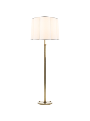 Simple Floor Lamp In Soft Brass With Silk Scalloped Shade