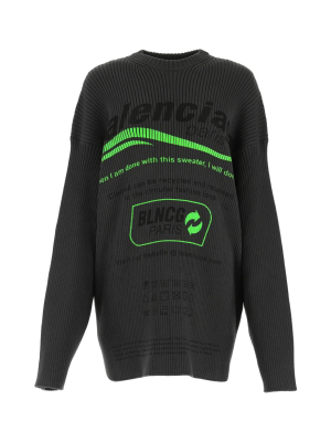 Balenciaga Logo Printed Ribbed Knit Jumper