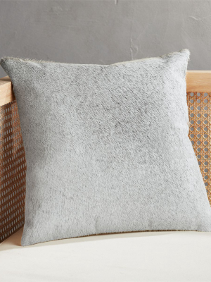 16" Grey And Neutral Cowhide Pillow