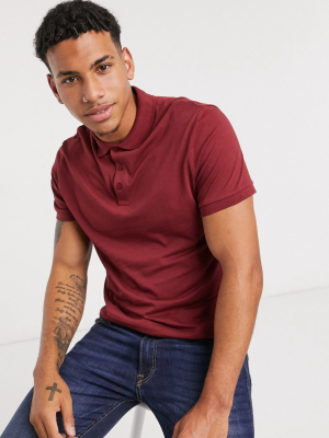 Asos Design Organic Jersey Polo In Burgundy