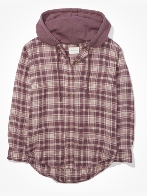 Ae Plaid Hooded Flannel Shirt