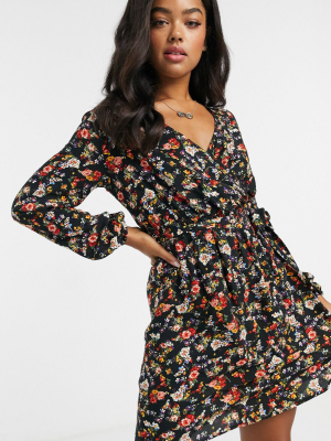 Jdy Mini Wrap Dress In Ditsy Floral