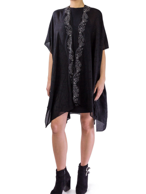 Pearls And Stud Leaf Border Wavy Kimono