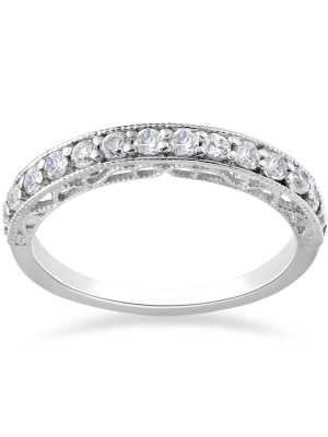 Pompeii3 3/8ct Diamond Vintage Stackable Wedding Ring 14k White Gold