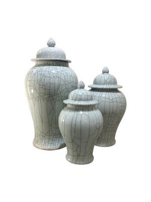 Crackle Celadon Temple Jar In Various Sizes