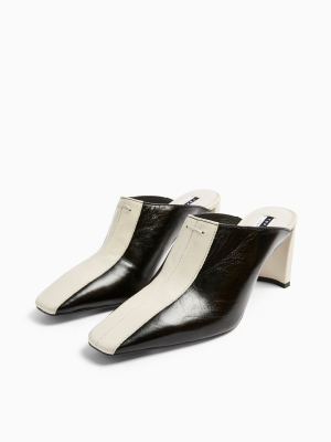 Judy Black Leather Elongated Mules