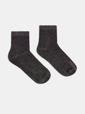 Multi 3x2 Ribbed Glitter Socks