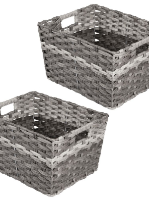 Mdesign Wide Rectangular Woven Braided Home Storage Basket Bin, 2 Pack - Gray