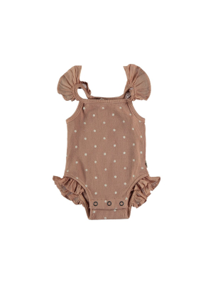 My Little Cozmo Ellie Organic Rib Print Baby Bodysuit - Terra Cotta