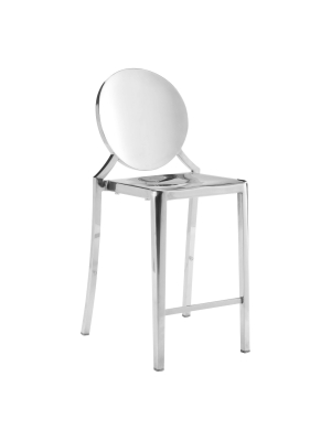 Set Of 2 Modern Polished Stainless Steel Counter Height Barstool Clear - Zm Home