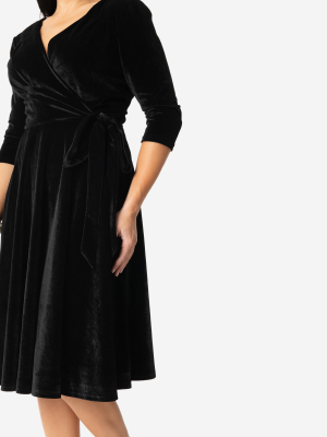 Unique Vintage 1940s Style Black Velvet Kelsie Wrap Dress