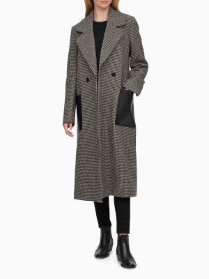 Plaid Wool Blend Double Breasted Walker Coat