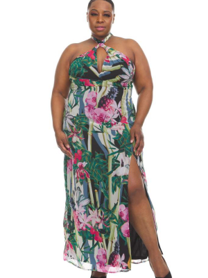 Tropical Print Maxi Dress - Plus