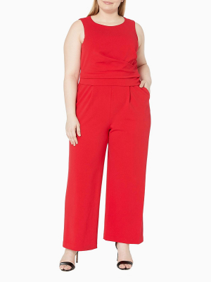 Plus Size Side Drape Sleeveless Jumpsuit