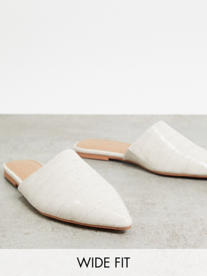 Asos Design Wide Fit Lava Pointed Flat Mules In Gray Croc