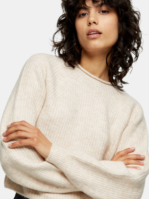 Ribbed Cropped Crew Neck Knitted Sweater