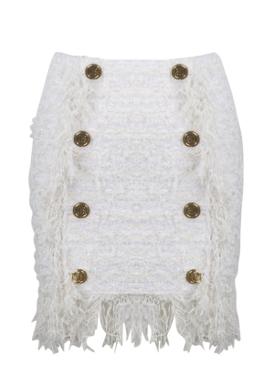 Balmain Button Embellished Tweed Skirt