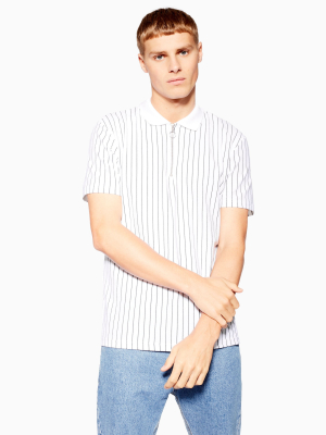 White Pinstripe Zip Polo