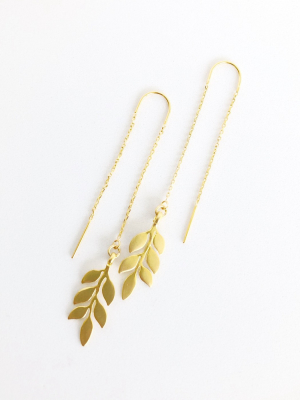 Sanctuary Project Dainty Olive Branch Threader Drop Earrings Gold