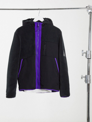 Asos Design Teddy Jacket With Contrast Panel In Purple And Black