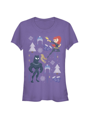 Junior's Marvel Christmas Black Widow & Panther T-shirt