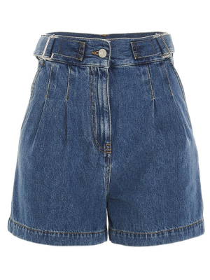 Msgm Pleated High-waisted Denim Shorts