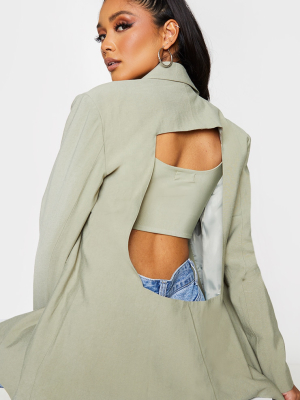 Green Open Back Oversized Blazer