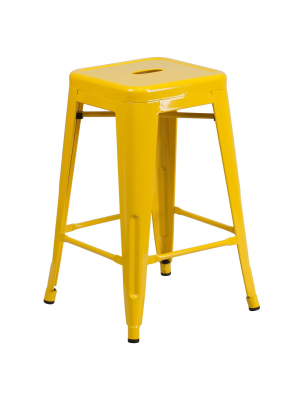 Flash Furniture Commercial Grade 24" High Backless Metal Indoor-outdoor Counter Height Stool With Square Seat