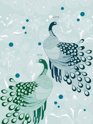 Peaceful Peacocks Wall Mural In Blue By Walls Republic