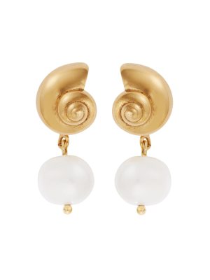 Nautilus Shell Pearl Studs Br-slv-yp