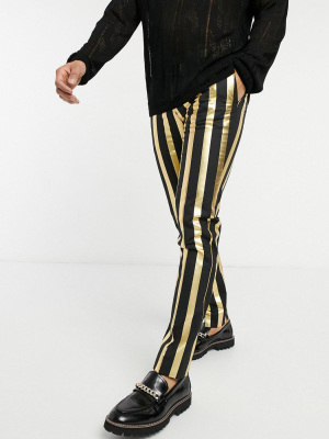 Twisted Tailor Suit Pants In Black And Gold Stripe