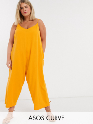 Asos Design Curve Linen Cami Jumpsuit In Orange