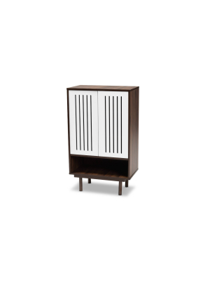 2 Door Meike Two-tone Wood Shoe Cabinet Walnut/white - Baxton Studio