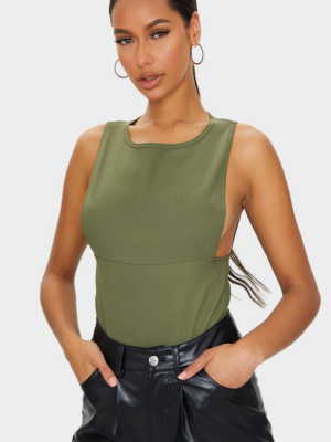 Khaki Bandage Crew Neck Dropped Armhole Bodysuit