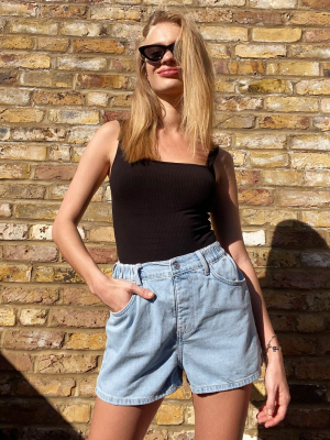 Topshop Pull On Denim Shorts In Bleach Wash