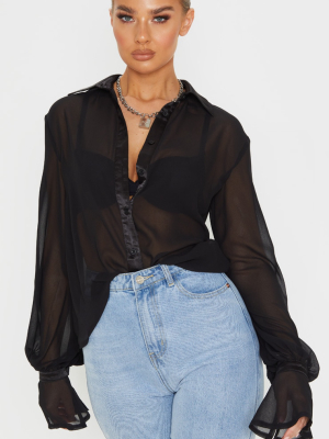 Black Chiffon Frill Cuff Shirt