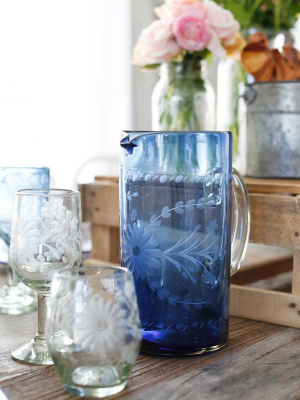 Etched Tall Pitcher - French Blue