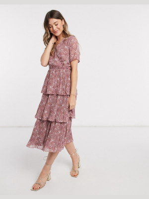 Y.a.s Tiered Midi Dress In Pink Floral